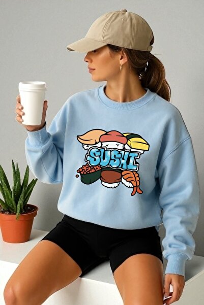 ArtYus Mânecă lungă unisex Sushi Transfer cu imprimeu guler rotund piese Swea...