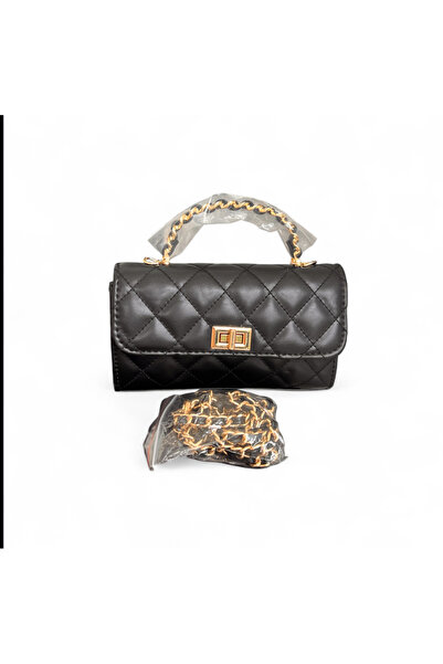 Rose Gold metal detaylı kulplu siyah Yeni model el ve omuz çantası