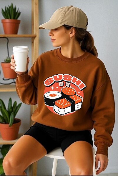 ArtYus Mânecă lungă unisex Sushi Transfer cu imprimeu guler rotund piese Swea...