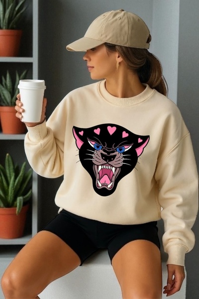 ArtYus Tricou unisex cu mânecă lungă Black Tiger Transfer cu imprimeu guler r...