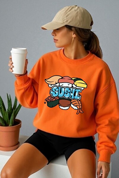 ArtYus Mânecă lungă unisex Sushi Transfer cu imprimeu guler rotund piese Swea...