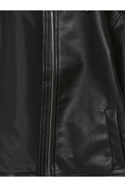 LC Waikiki Lcw Kids Black Leather Look Girls Coat