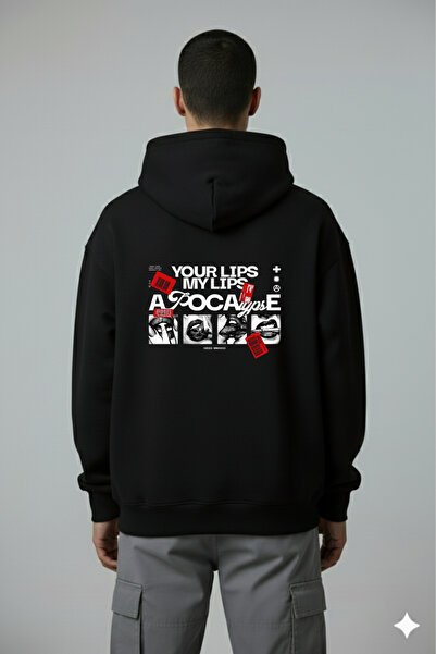 LORVEX Lips Back Digital Printing Oversize pentru bărbați Swea tricou