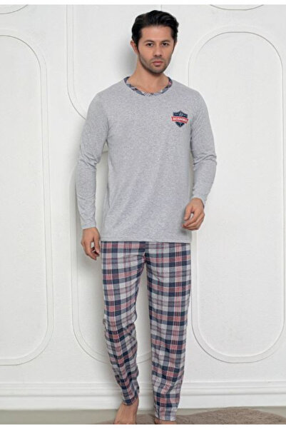 embody Men's cotton long pyjamas, grey 836