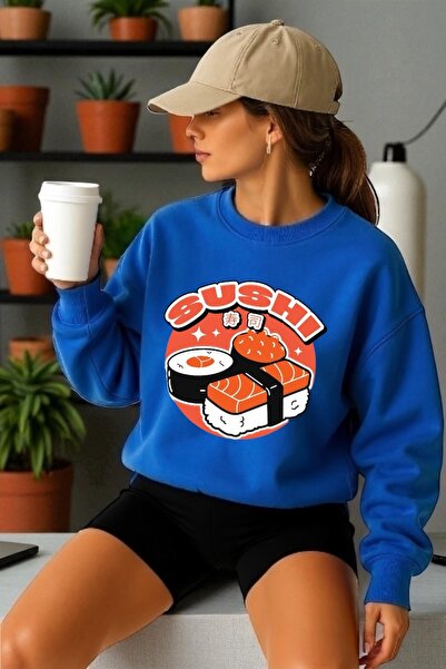 ArtYus Mânecă lungă unisex Sushi Transfer cu imprimeu guler rotund piese Swea...