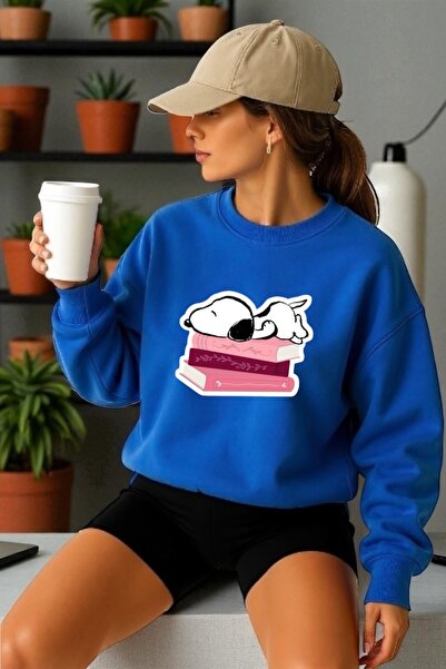 ArtYus Φούτερ Unisex με μακρύ μανίκι Snoopy Books Transfer με τύπωμα με λαιμό...