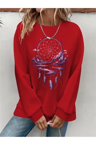 SVART WEAR Sweatshirt oversize cu gât crew, imprimat, cu trei fire, cu textur...