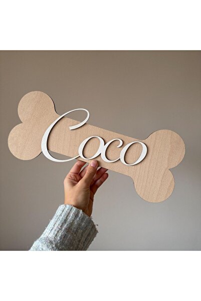 CSD TASARIM Kemik Şeklinde Ahşap üzerine Evcil Dostlarımızın Kedi Köpek İsmi