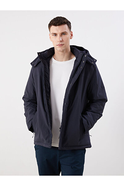 LC Waikiki Palton pentru bărbați cu glugă, model standard, albastru bleumarin