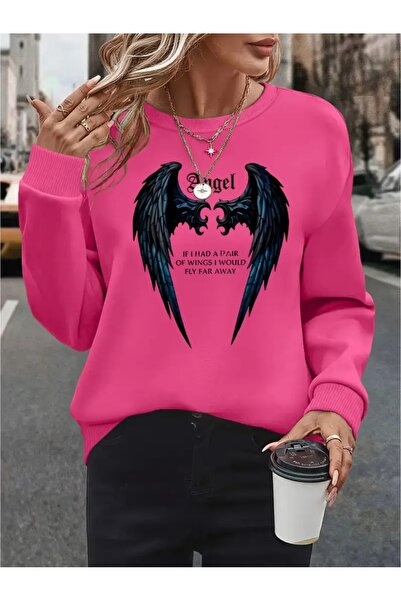 SVART WEAR Sweatshirt oversize cu gât crew, imprimat, cu trei fire, cu textur...