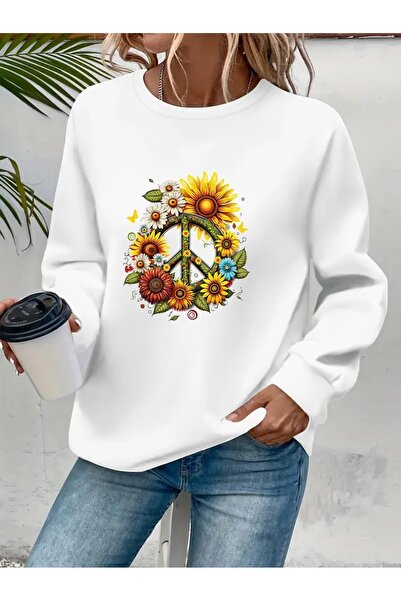 SVART WEAR Sweatshirt oversize cu gât crew, imprimat, cu trei fire, cu textur...