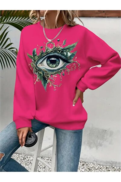 SVART WEAR Sweatshirt oversize cu gât crew, imprimat, cu trei fire, cu textur...