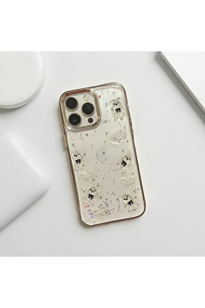 HYPERSOFT Iphone 15 (6.1 inç) Uyumlu Simli Kabartma Figürlü Parlak Epoksi Lux...