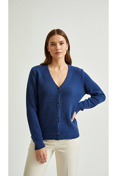 Digz fashion Blue V-Neck Buttoned Knitwear Bukle Cardigan