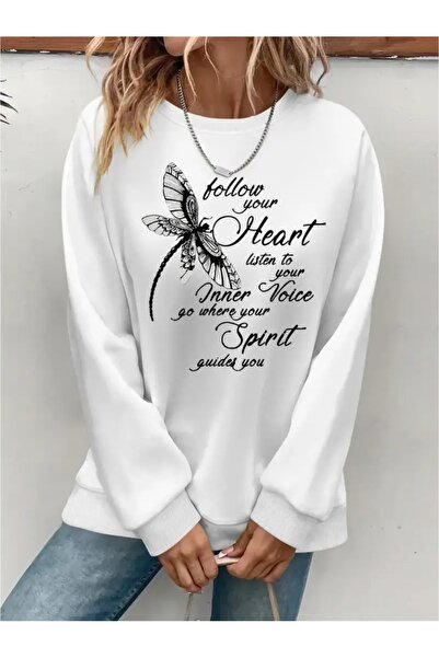 SVART WEAR Sweatshirt oversize cu gât crew, imprimat, cu trei fire, cu textur...