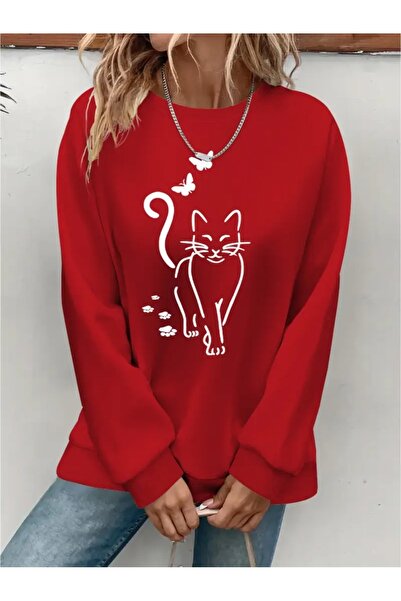 SVART WEAR Sweatshirt oversize cu gât crew, imprimat, cu trei fire, cu textur...