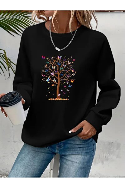 SVART WEAR Sweatshirt oversize cu gât crew, imprimat, cu trei fire, cu textur...