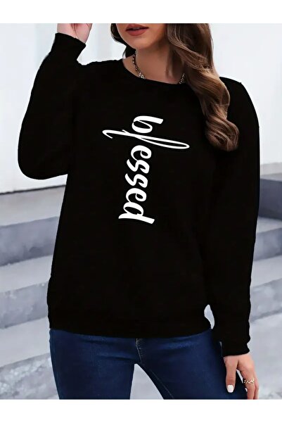 SVART WEAR Sweatshirt oversize cu gât crew, imprimat, cu trei fire, cu textur...