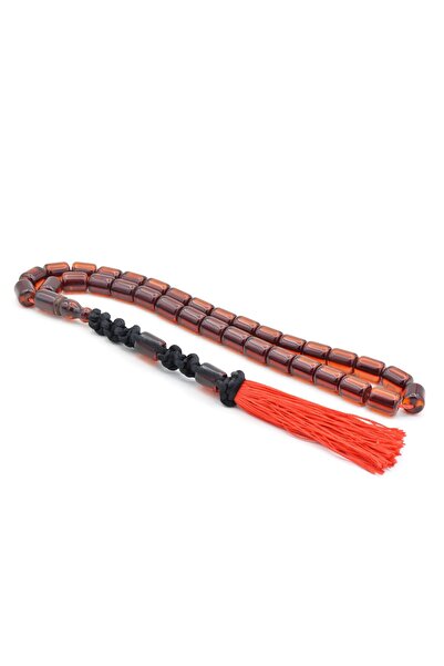 Murty99 Macrame Model Barrel Cut Dark Orange Crimped Amber Prayer Beads