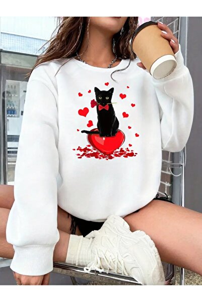 SVART WEAR سترة رياضية مطبوعة بياقة دائرية وحجم كبير مصنوعة من ثلاث خيوط مع ت...