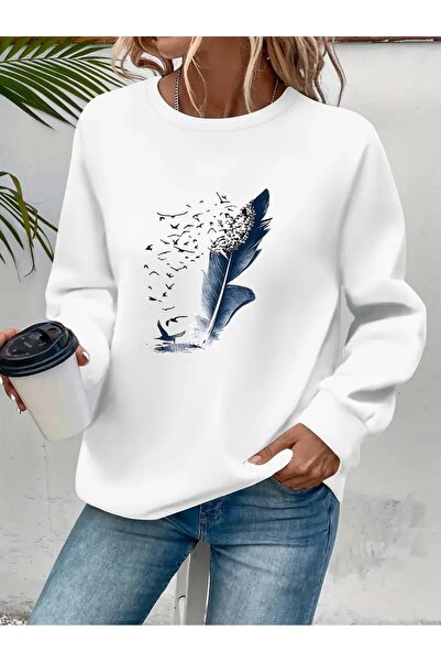 SVART WEAR Sweatshirt oversize cu gât crew, imprimat, cu trei fire, cu textur...