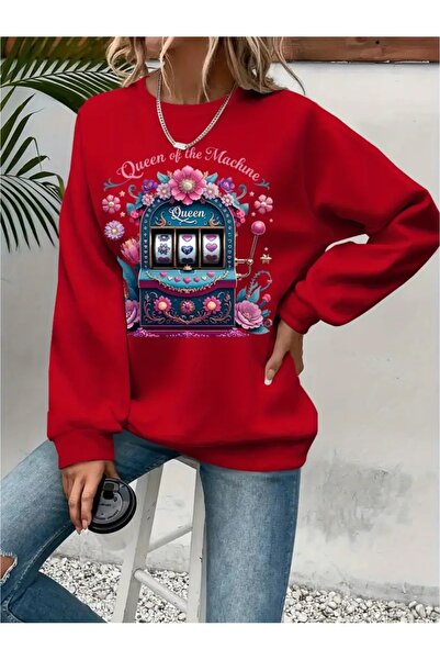 SVART WEAR Sweatshirt oversize cu gât crew, imprimat, cu trei fire, cu textur...