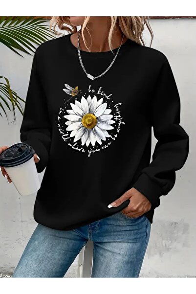 SVART WEAR Sweatshirt oversize cu gât crew, imprimat, cu trei fire, cu textur...