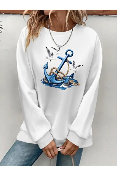 SVART WEAR Sweatshirt oversize cu gât crew, imprimat, cu trei fire, cu textur...