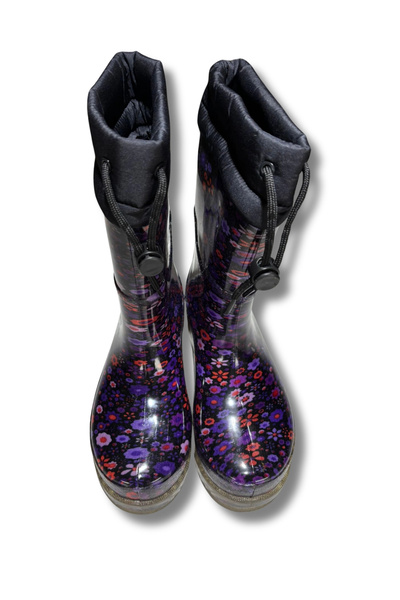 belixspor Жіночі дощові чоботи з хутром та каблуком 36-40, з фіолетовими квітами