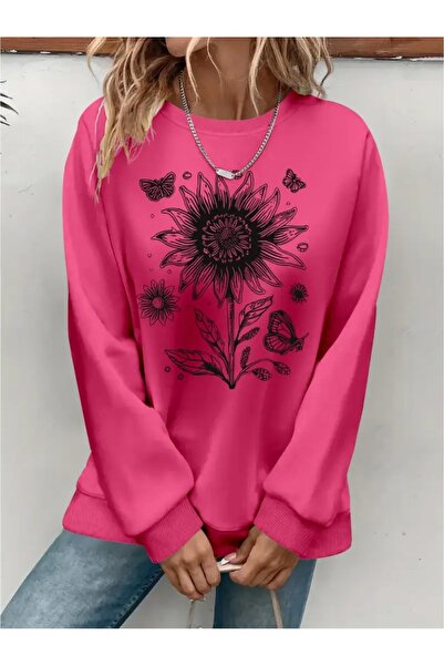 SVART WEAR Sweatshirt oversize cu gât crew, imprimat, cu trei fire, cu textur...