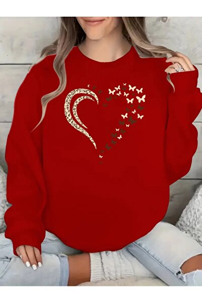 SVART WEAR Sweatshirt oversize cu gât crew, imprimat, cu trei fire, cu textur...