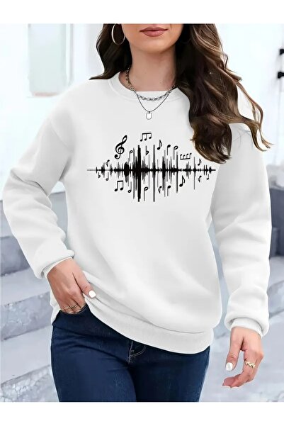 SVART WEAR Sweatshirt oversize cu gât crew, imprimat, cu trei fire, cu textur...