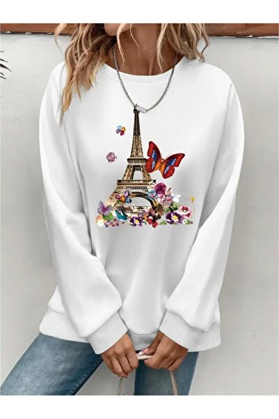 SVART WEAR Sweatshirt oversize cu gât crew, imprimat, cu trei fire, cu textur...