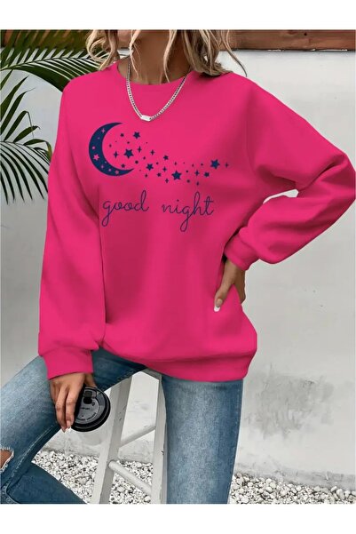 SVART WEAR Sweatshirt oversize cu gât crew, imprimat, cu trei fire, cu textur...