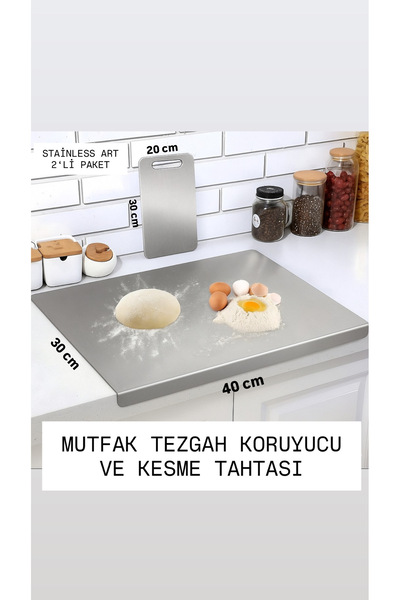 Stainless Art PASLANMAZ ÇELİK 2’Lİ SET TEZGAH KORUYUCU 30x40CM VE KESME TAHTA...