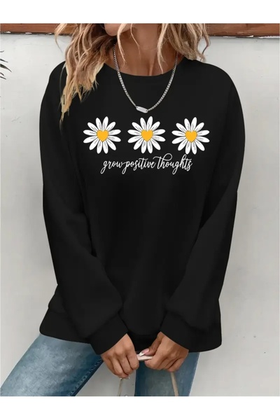 SVART WEAR Sweatshirt oversize cu gât crew, imprimat, cu trei fire, cu textur...