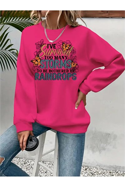 SVART WEAR Sweatshirt oversize cu gât crew, imprimat, cu trei fire, cu textur...