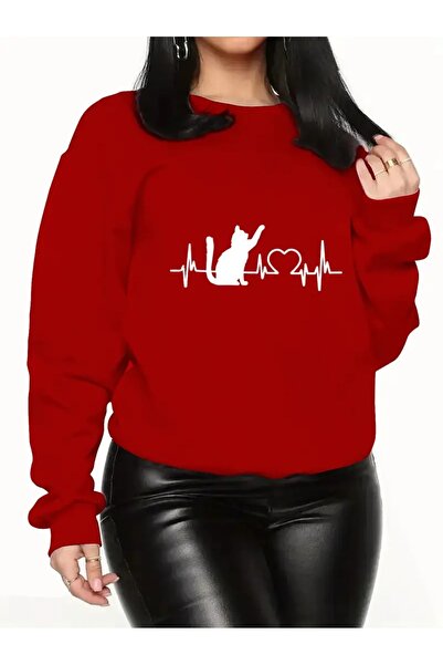 SVART WEAR Sweatshirt oversize cu gât crew, imprimat, cu trei fire, cu textur...