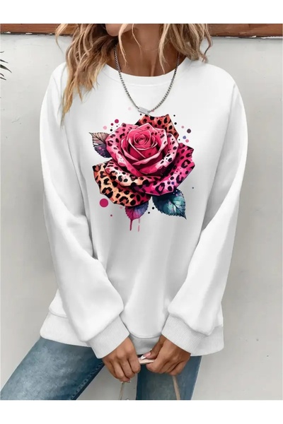 SVART WEAR Sweatshirt oversize cu gât crew, imprimat, cu trei fire, cu textură chenille