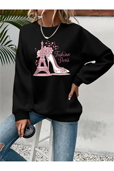 SVART WEAR Sweatshirt oversize cu gât crew, imprimat, cu trei fire, cu textur...