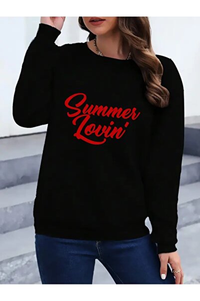 SVART WEAR Sweatshirt oversize cu gât crew, imprimat, cu trei fire, cu textur...