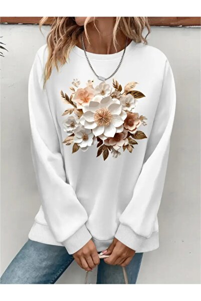 SVART WEAR Sweatshirt oversize cu gât crew, imprimat, cu trei fire, cu textur...