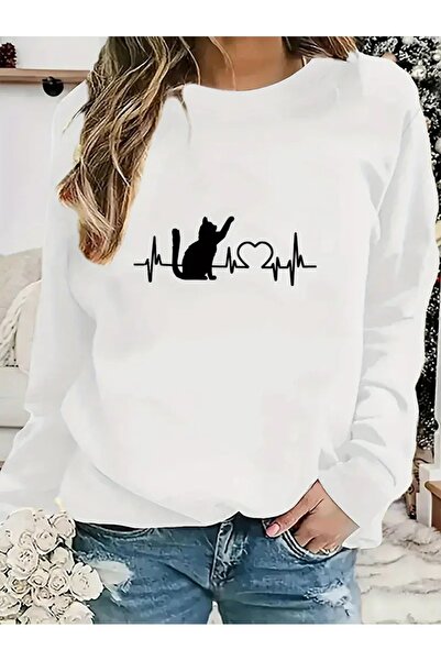 SVART WEAR Sweatshirt oversize cu gât crew, imprimat, cu trei fire, cu textur...