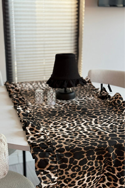 KaiAtelier Leopard Keten Heryeri Fırfırlı Dikdörtgen Runner 40cm x 120cm
