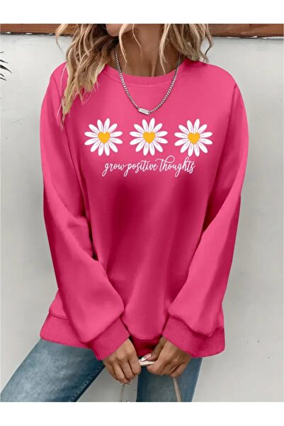 SVART WEAR Sweatshirt oversize cu gât crew, imprimat, cu trei fire, cu textur...