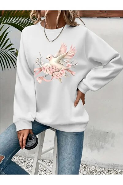 SVART WEAR Sweatshirt oversize cu gât crew, imprimat, cu trei fire, cu textur...