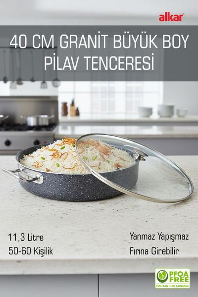 FİTHOME Large Size Stew Pot XXL Granite Fireproof Non-Stick Multi-Purpose Stew Pot 40 cm