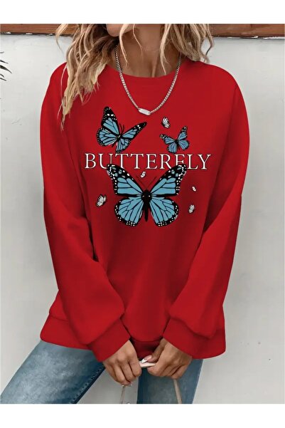 SVART WEAR سترة رياضية مطبوعة بياقة دائرية وحجم كبير مصنوعة من ثلاث خيوط مع ت...