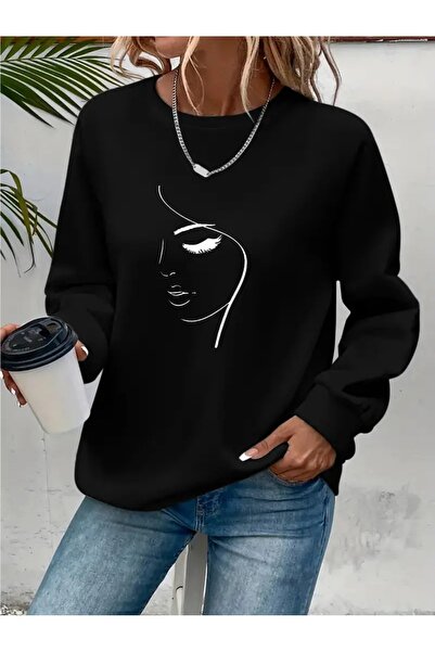 SVART WEAR Sweatshirt oversize cu gât crew, imprimat, cu trei fire, cu textur...