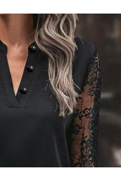 JANES Γυναικεία μπλούζα με μακρυμάνικο λαιμόκοψη με λεπτομέρεια με κορδόνια στο μανίκι από κρεπ